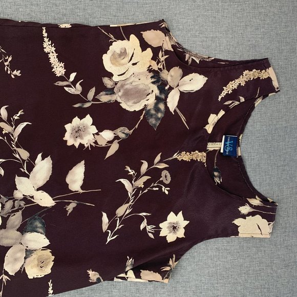 Vintage Studio Floral Shift Dress Brown & Cream Large 100% Polyester Lightweight - Picture 4 of 11